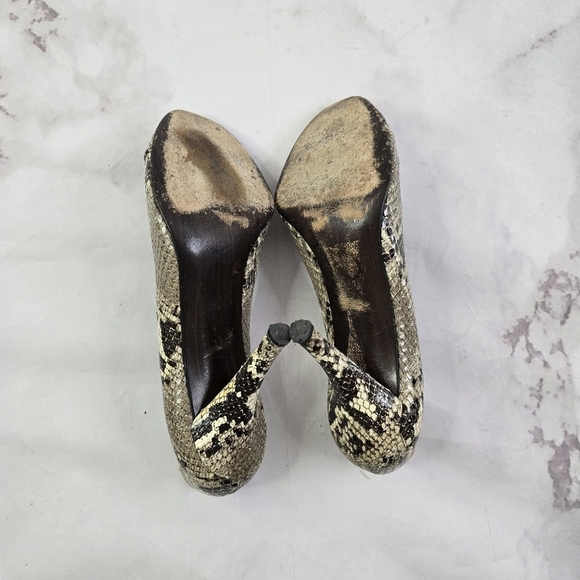 Stuart Weitzman Shoes Womens 8.5 M Snakeskin Reptile Twist Peep Pumps Heels Shoe - Picture 5 of 8